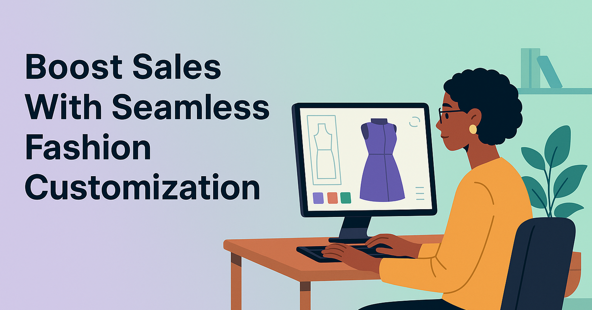 Independent designer uses 3D fashion software with pastel background, highlighting efficient, intuitive, and seamless customization tools.