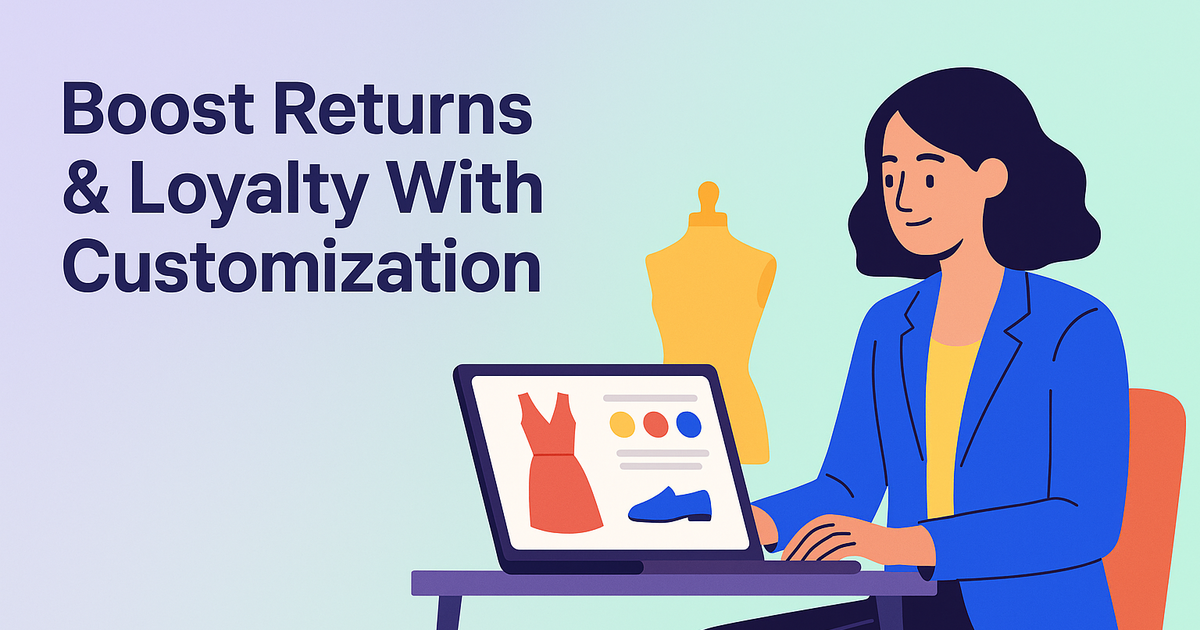 Fashion brand expert customizes products online, illustrating streamlined returns, higher order value, and loyal customers