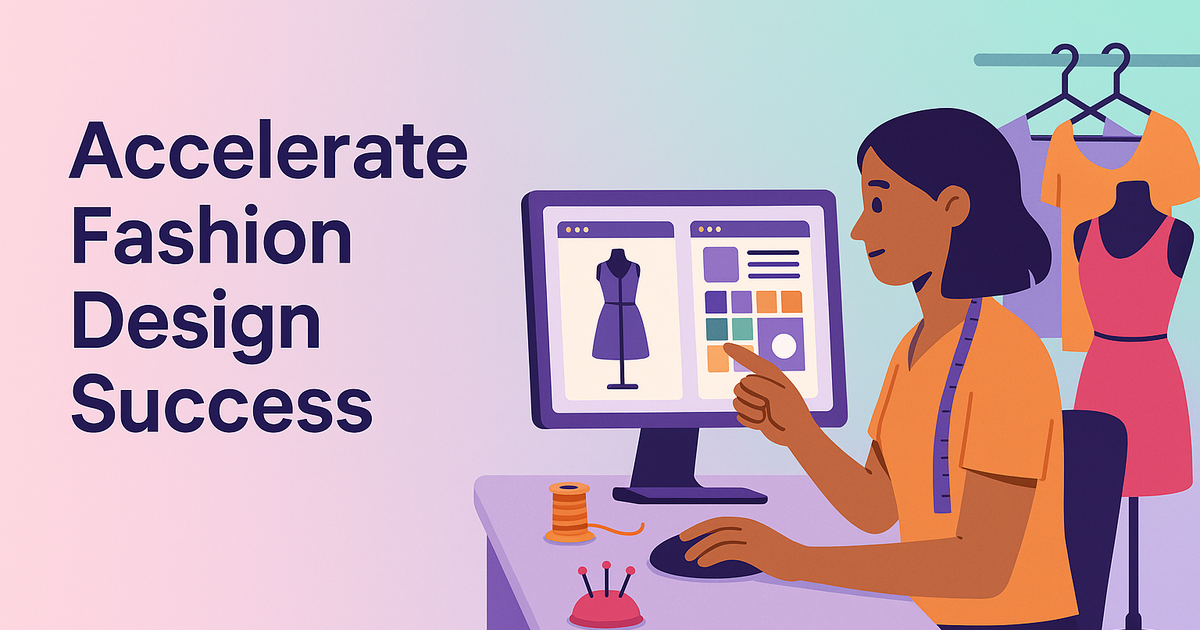 Fashion designer selects software in sleek studio, conveying faster production, seamless integration, and transparent growth-focused tools.
