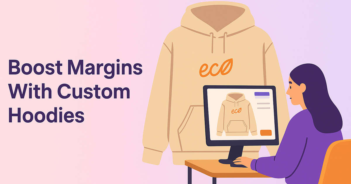 Oversized hoodie with embroidery customized online in a pastel-toned studio, showing seamless, transparent web-to-print experience.