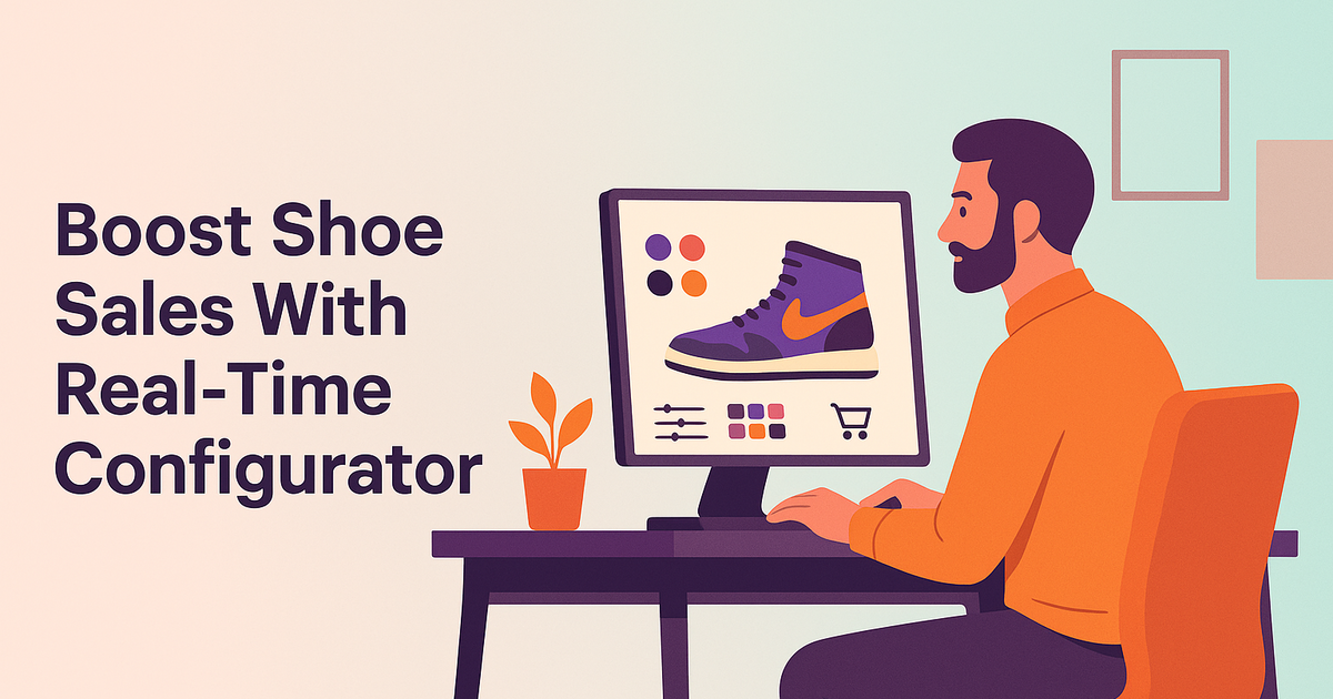 Shoe business owner uses real-time configurator in modern studio, highlighting flexible, scalable growth with soft pastel backdrop.